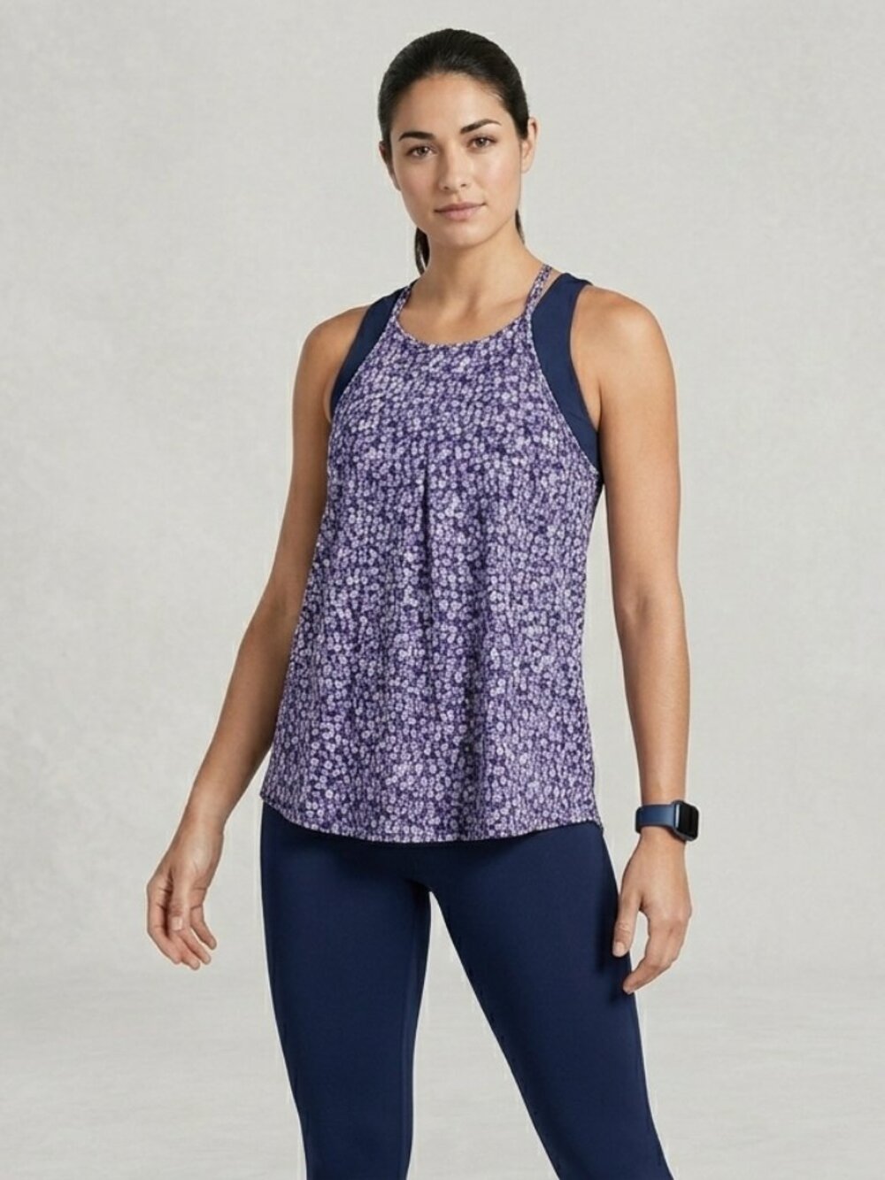 The Jockey 2-in-1 Layered Cross-Back Sports Tank Top Purple/Floral Ditsy Women S